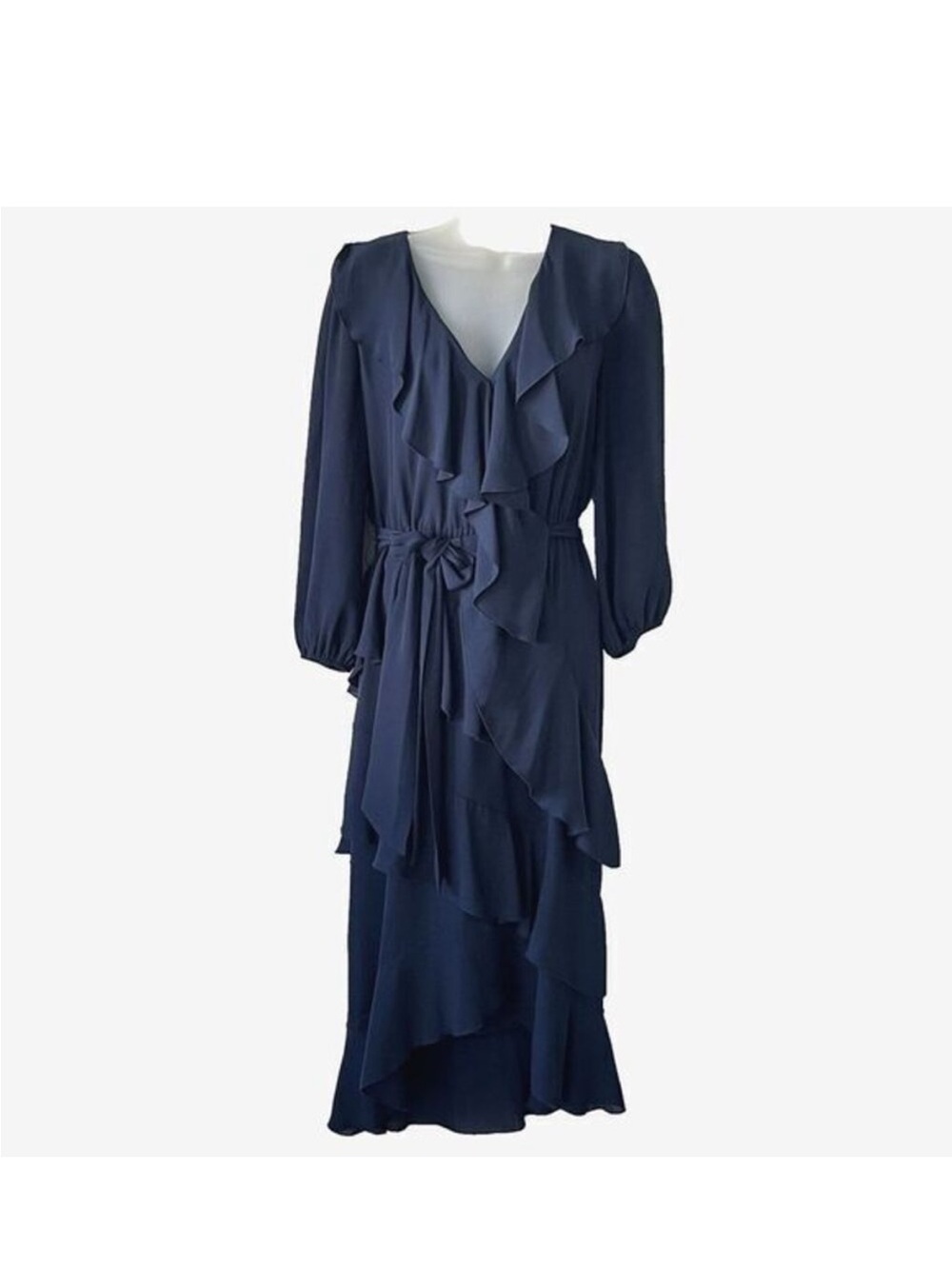 Alice + Olivia Navy Ruffle Midi Dress